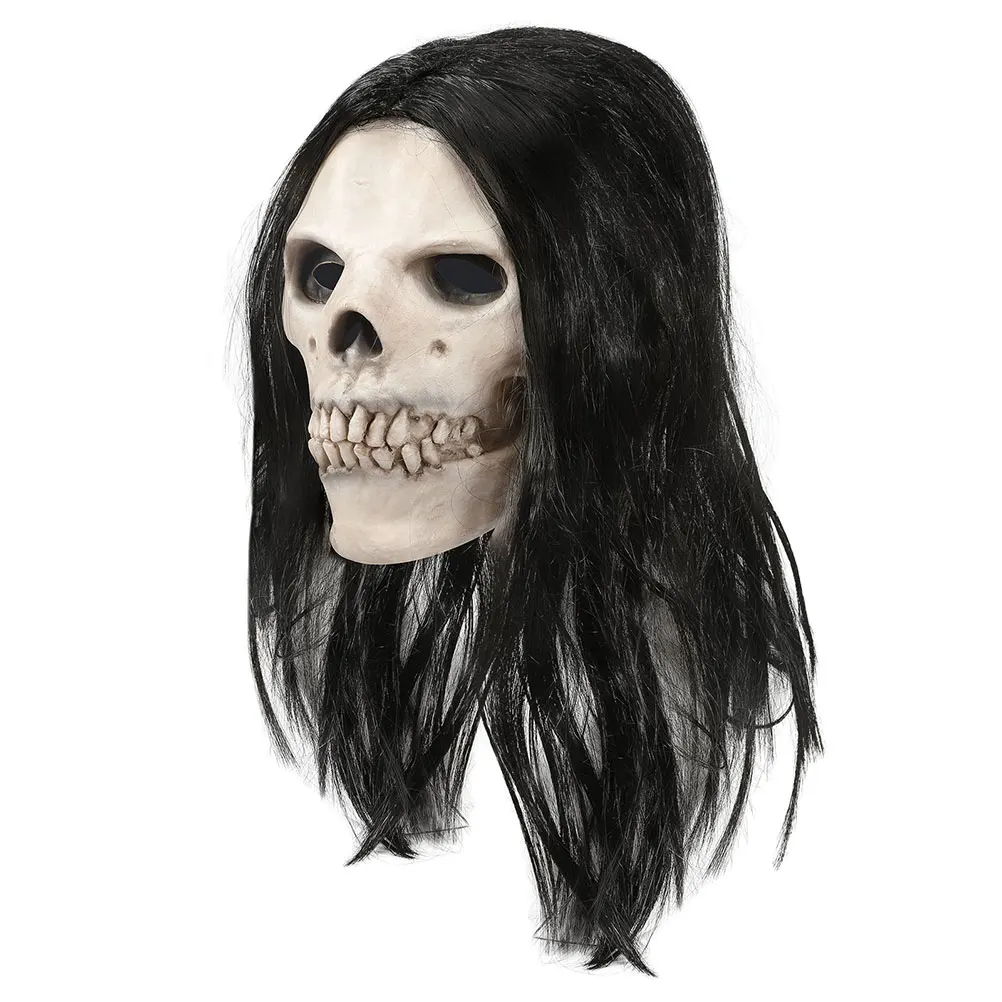 

Halloween Skull Mask With Hair Realistic Latex Full Head Skeleton Headgear Cosplay Prop For Halloween Party Haunted House Mask