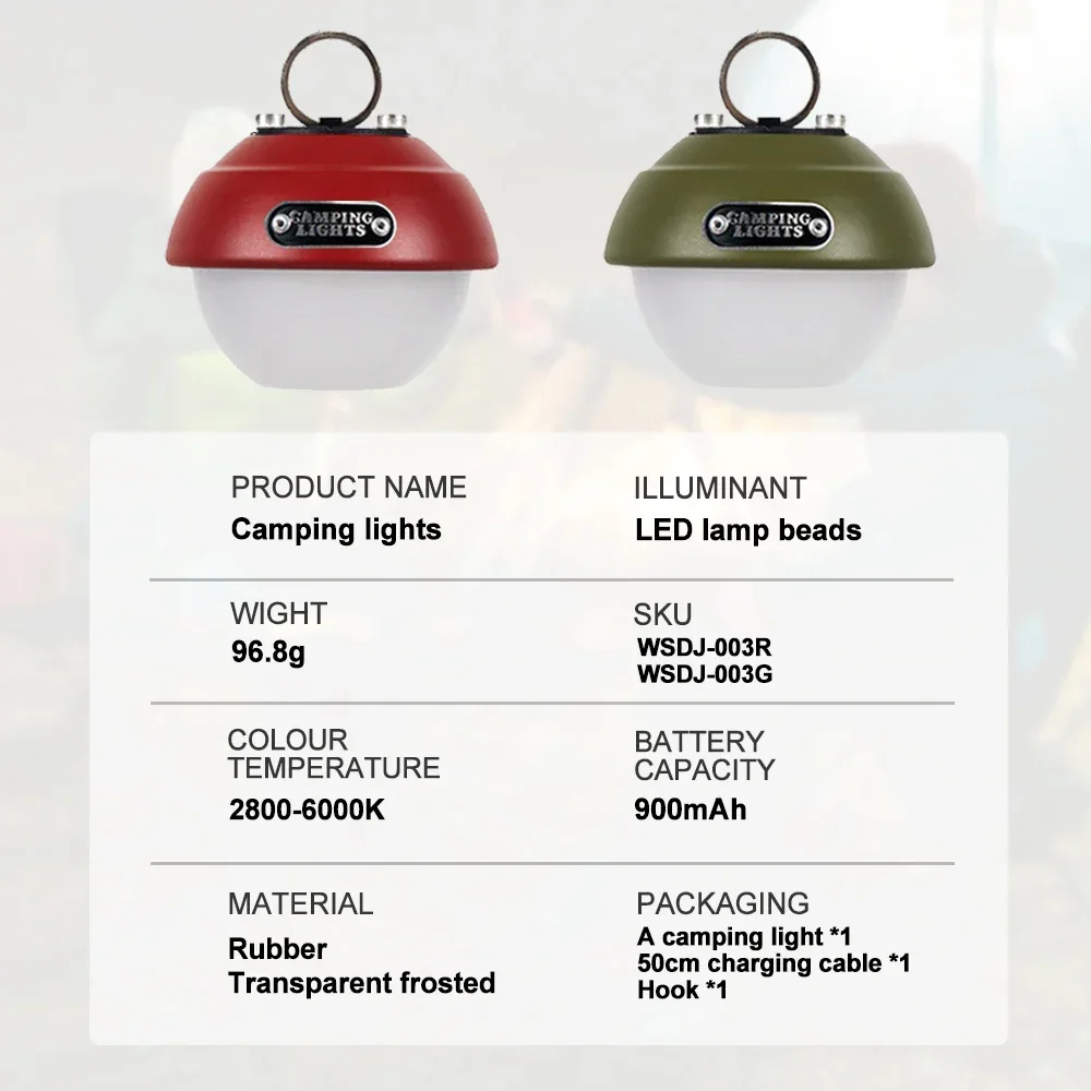 Widesea Camping Light Mini Led Lamp Outdoor Portable Hook Hanging Waterproof Charging Lighting Backpack Tent Hiking Supplies