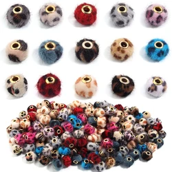 15mm Leopard Print Plush Fur Covered Ball Beads Straight Hole Charms For DIY Pompom Pendant Necklace Earrings Jewelry Making