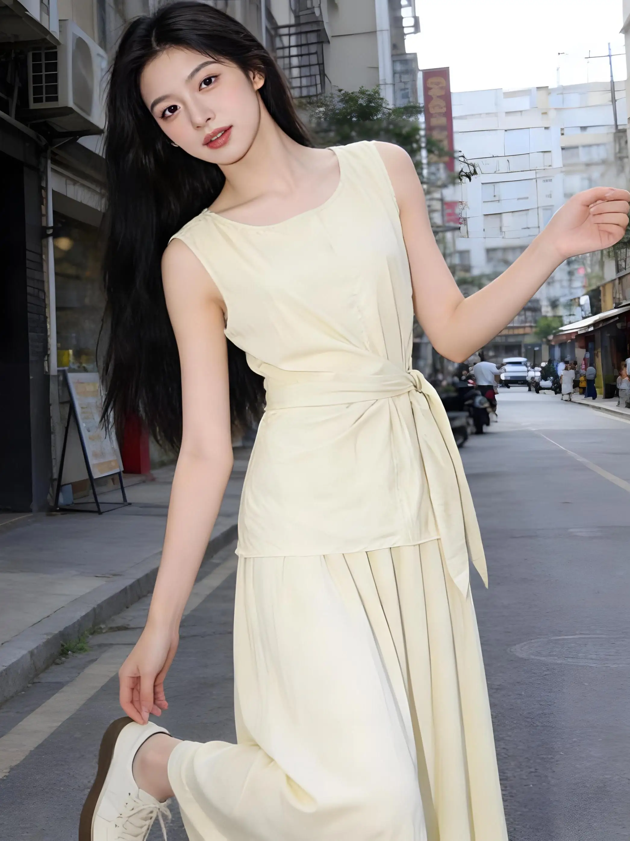 

Spring 2026 Women's Slim Fit round Ne Svel Set High Waist Pure Color Breathable Faion Ensemble Casual Comfortable
