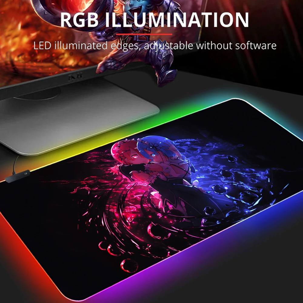 

Re Zero Gaming Computer Mousepad RGB Large Anime Mouse Pad Gamer XXL Mouse Carpet Big Mausepad LED PC Desk Play Mat with Backlit