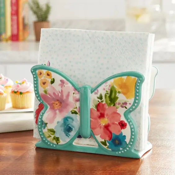 European-Style Ceramic Painted Butterfly Shape Tissue Holder Shelf Chopping Board Rack