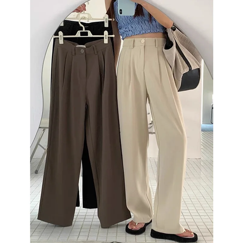 High Waist Pure Color Women's Suit Pants Casual Sports Loose Wide Leg Pants Spring Autumn Comfortable Cotton Straight Leg