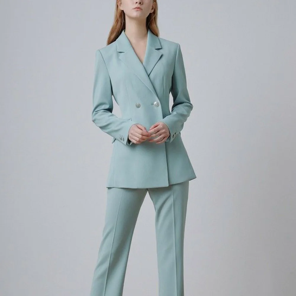 우아한 여름 여성 정장 더블 브레스티드 투피스 재킷 팬츠 블레이저 세트 스마트 슬림핏 오피스 데일리룩 여성 의류
