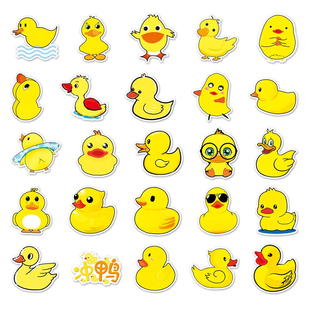 10/30/50PCS Little Yellow Duck Cartoon Personality Creative Graffiti Sticker Desk Guitar Computer Waterproof Sticker  Wholesale