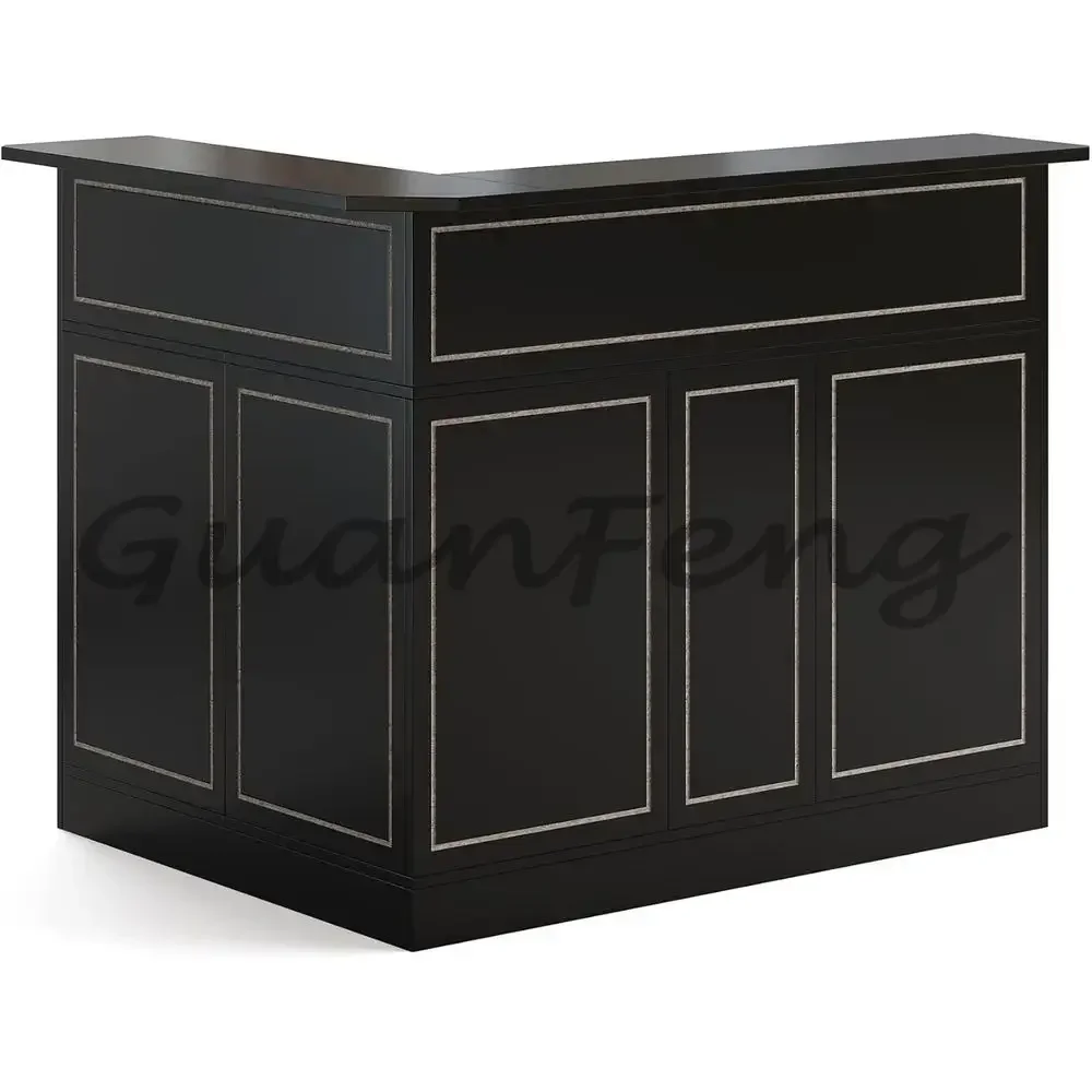 Black Modern 4-Tier Home Bar Cabinet, Built-in Stemware Storage Room for Wine Glass & Bottle