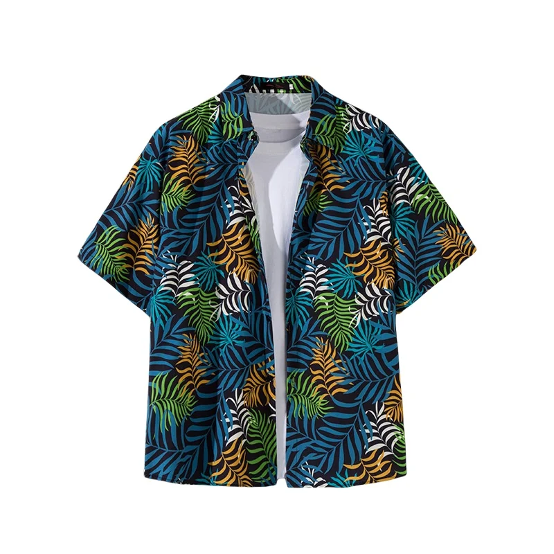 Men's Summer Seaside Vacation Short Sleeve Flower Shirt Handsome Hawaiian Travel Retro Loose Casual Beach Floral Shirt Coat