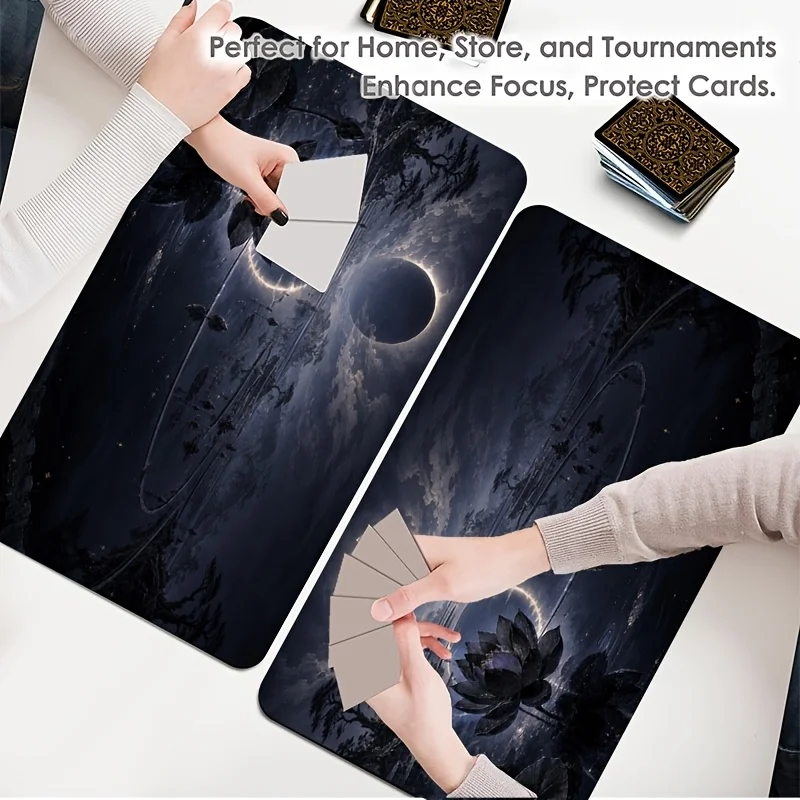 Moonlight Lotus Lake Collectible Card Game Mat, Anti-slip Mouse Pad, Clear Printed Table Mat, Suitable for Card Game Parties