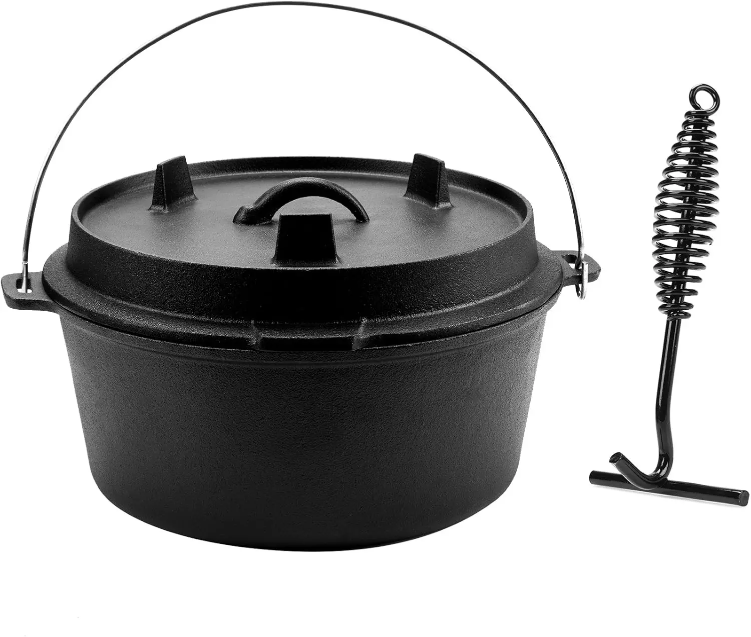 

9 Quart Pre-Seasoned Cast Iron Dutch Oven with Lid and Lifter for Camping, Fireplace, BBQ