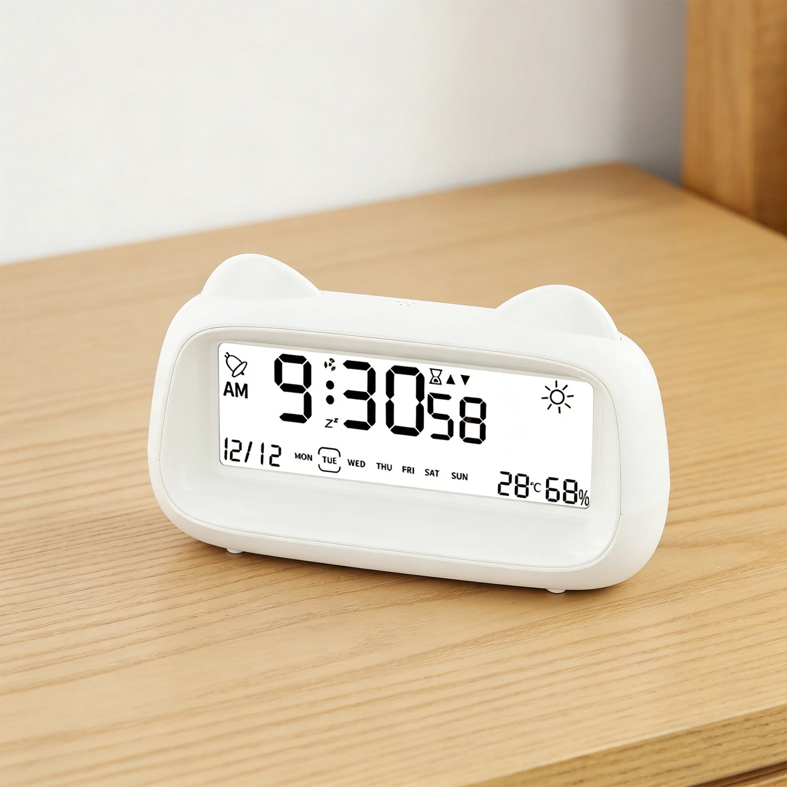 Digital Alarm Clock With Weekday Backlight Temperature Humidity Display Timer For Student Bedroom Office Desk Decor