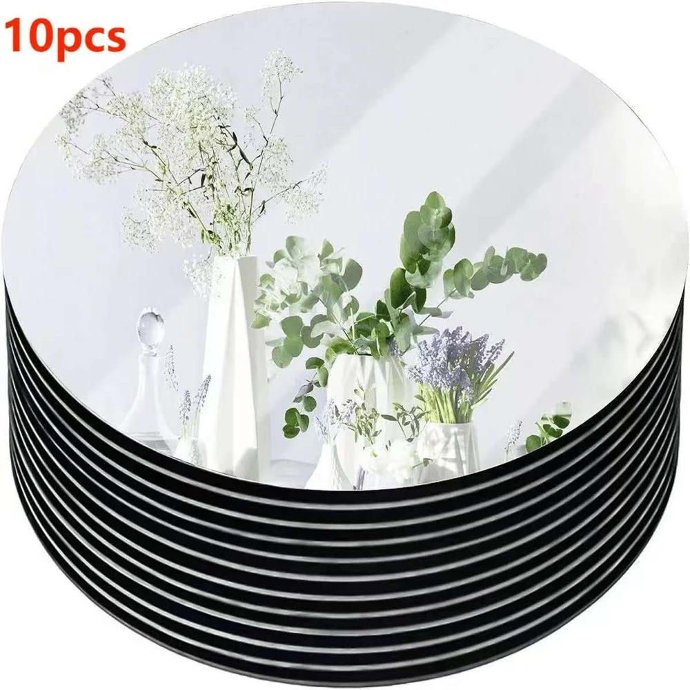 10PCS 8-Inch Acrylic Round Mirrors Wedding Table Centerpieces Circle Candle Plates Wall Decor Mirror Trays for Events