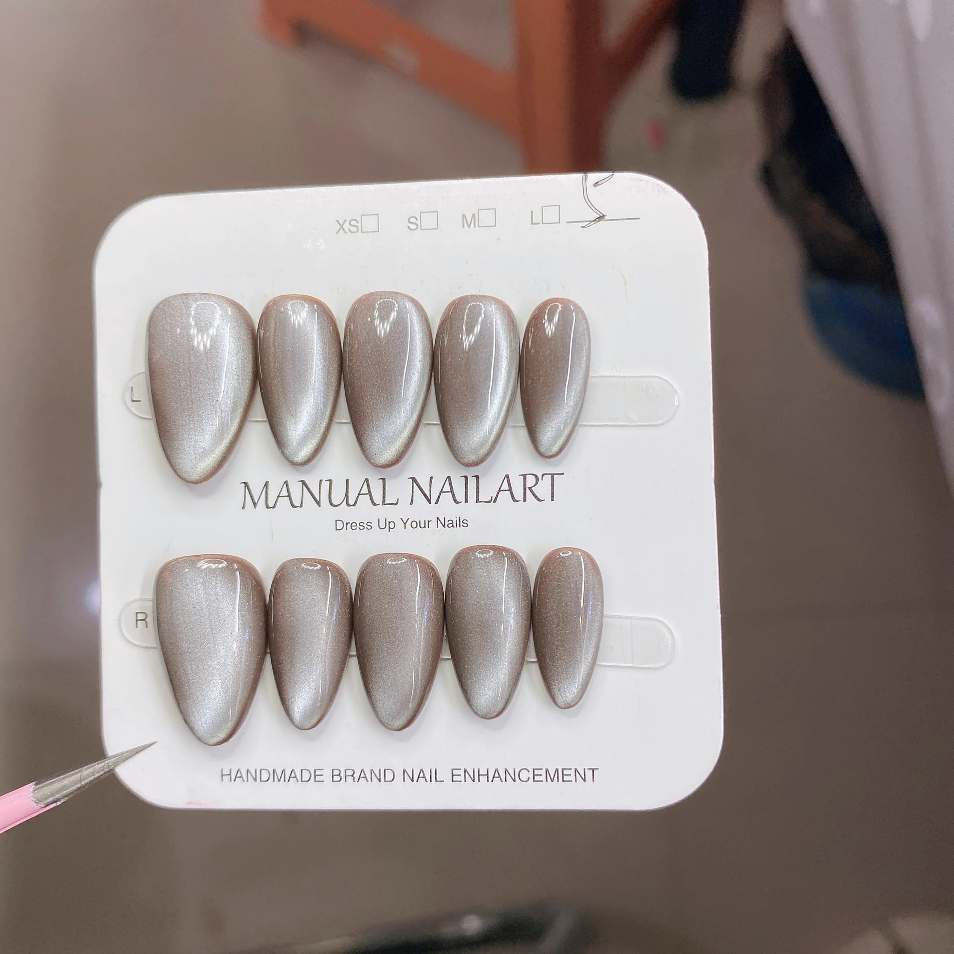 10 قطعة قصيرة اليدوية يدويا مسمار العلاج بالضوء القط العين اضغط على الأظافر يمكن ارتداؤها الأظافر كاذبة بريق الديكور مسمار فتاة هدية #5