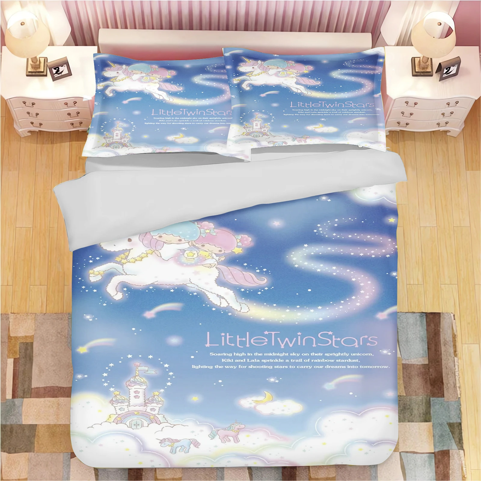 

Пододеяльник MINISO-LITTLE TWIN STARS, комплект постельного белья, детские двуспальные чехлы King Size, детский комплект из 100% полиэстера с принтом