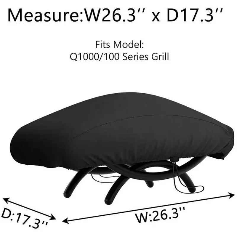 Oxford Fabric Black BBQ Grill Cover With Drawstring Waterproof Lightweight Dust Cover For Weber Q1200 And 1000 Grill Storage