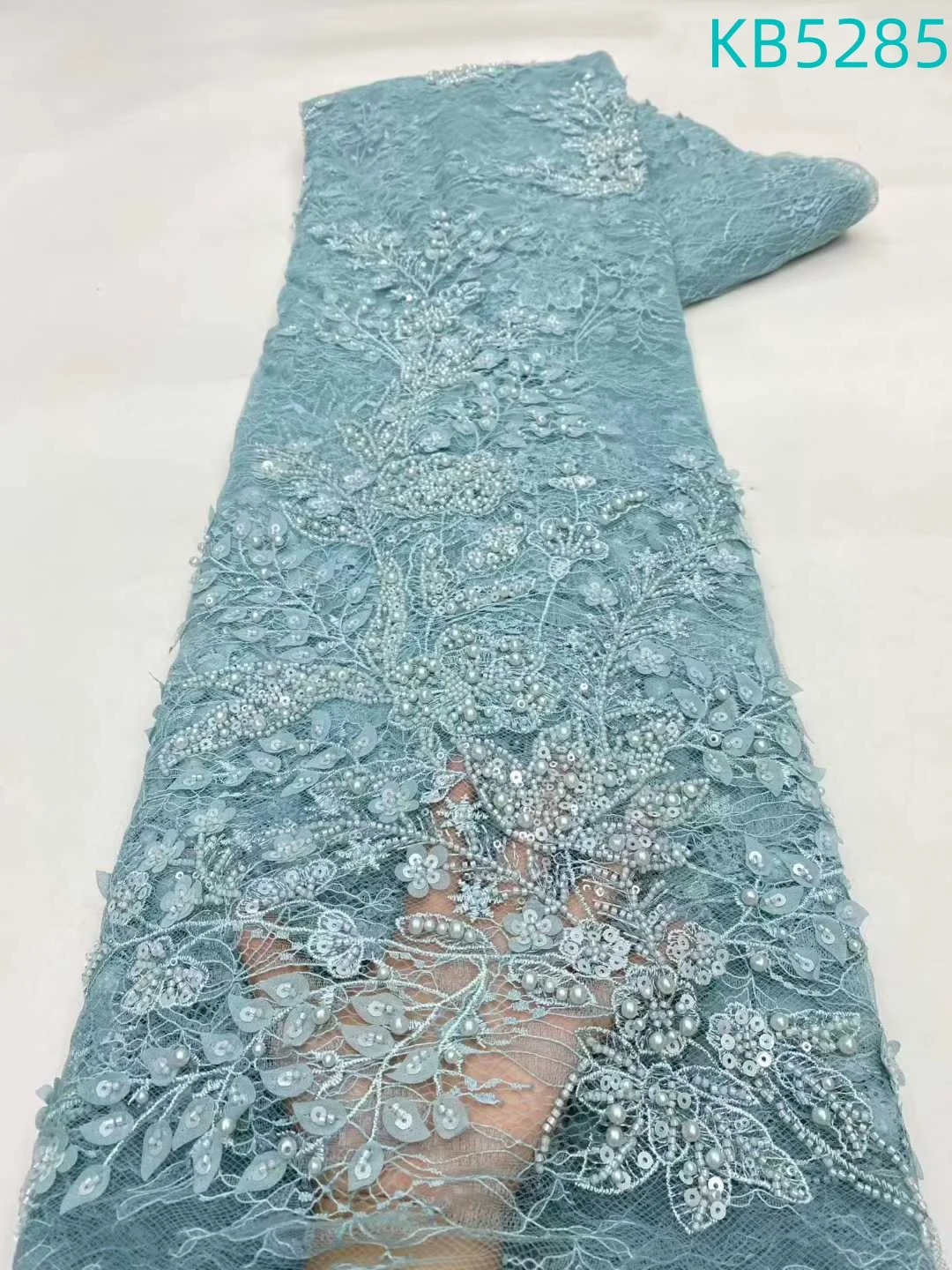 

Sequence Embroidered Fabric White Lace Fabric High Quality 2025 Beaded French Mesh Lace Fabric For Wedding Party Dresses KB5285