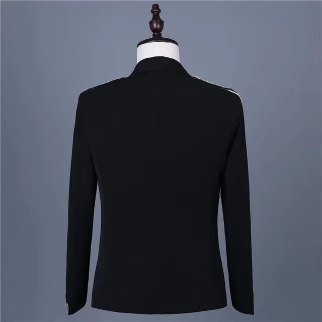 Men Mirror Chain Tassel Blazer Jacket Singer Host Bar Nightclub Performance Stage Costume Male Clothes White Black Coat