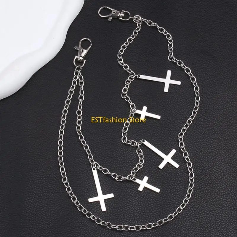 

Y5GC Punk Jeans Pants Chain Multi Layer Chain Punk Moon Charm Waist Wallet Chain Grunge Belt for Hip Hop Accessories