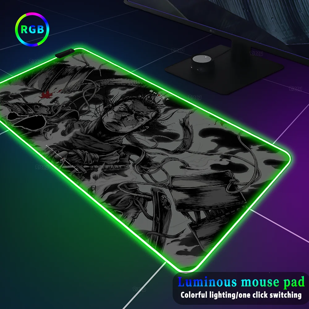 

Samurai RGB Ghost of Tsushima Mouse Pad Gamer Anime Mausepad Gaming Pc Complete Office Accessories Desk Protector Table Mat