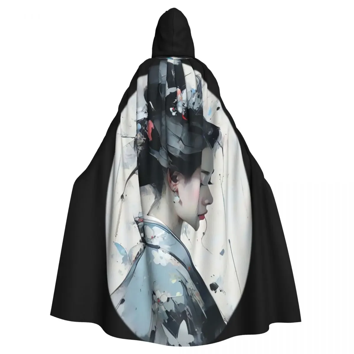 Japanese Geisha Art Long Hooded  Witch Medieval Costume Cosplay Cape HalloweenCoat Adult Unisex