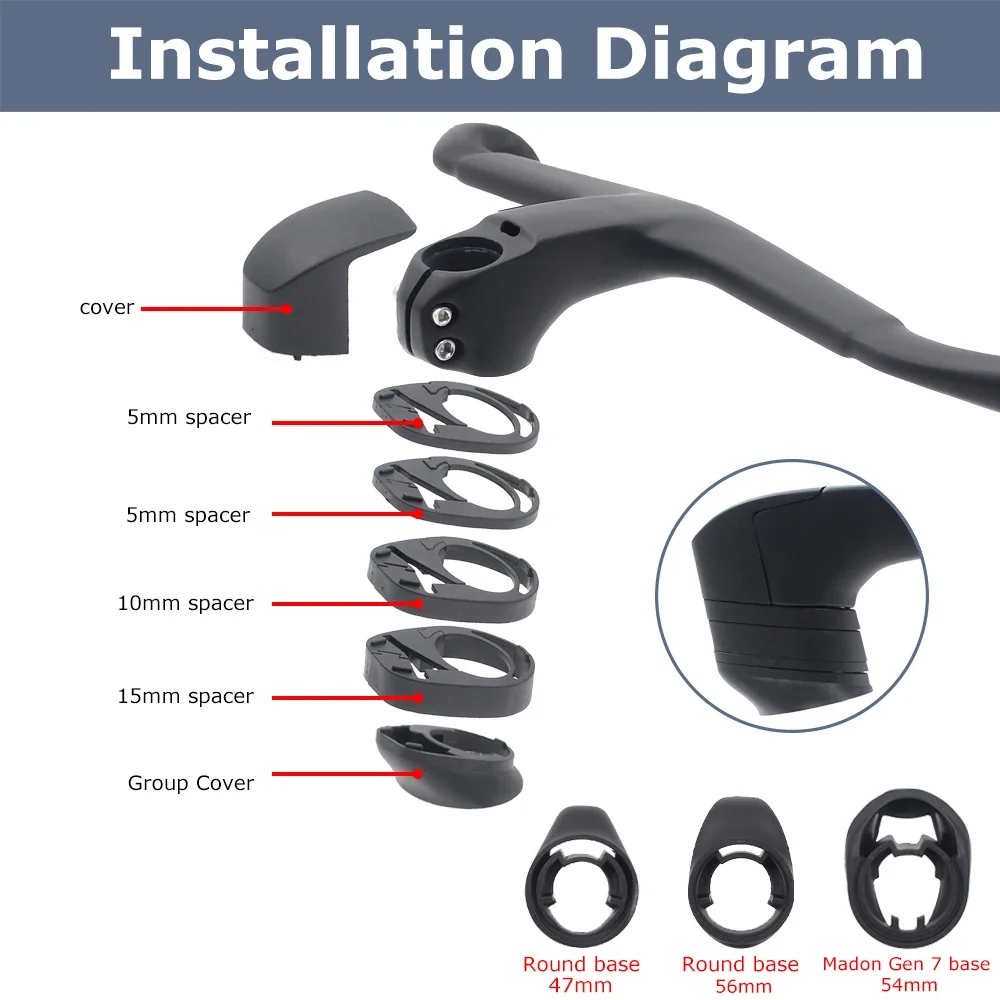 

Road bicycle carbon fiber integrated handlebar cockpit, internal cable management - 7° round headphone cover 47/56mm diameter