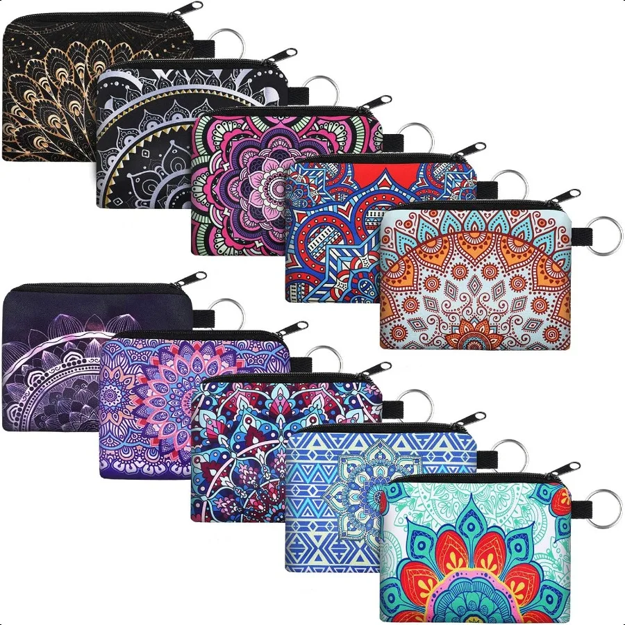 

10 Pieces Small Coin Purse Boho Change Mini Wallet Coin Bag with Zipper Exquisite Present for Women Girls on Valentine's Day
