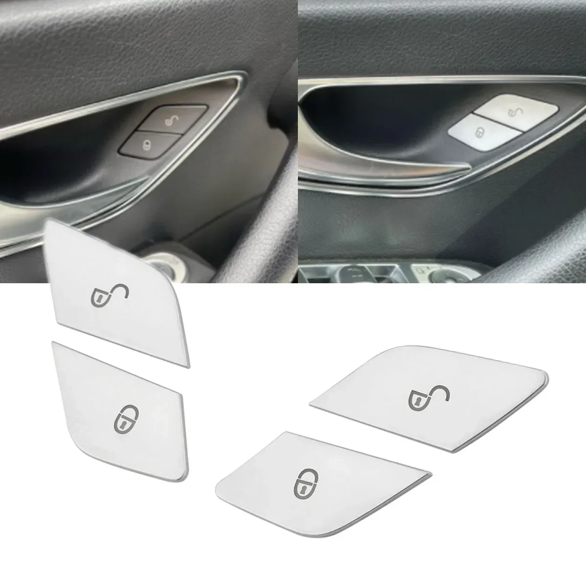 

Car Door Lock Unlock Switch Button Trim Cover Sticker Interior Accessories For Mercedes Benz C E GLC W205 W213 X253 Vito 2015-19