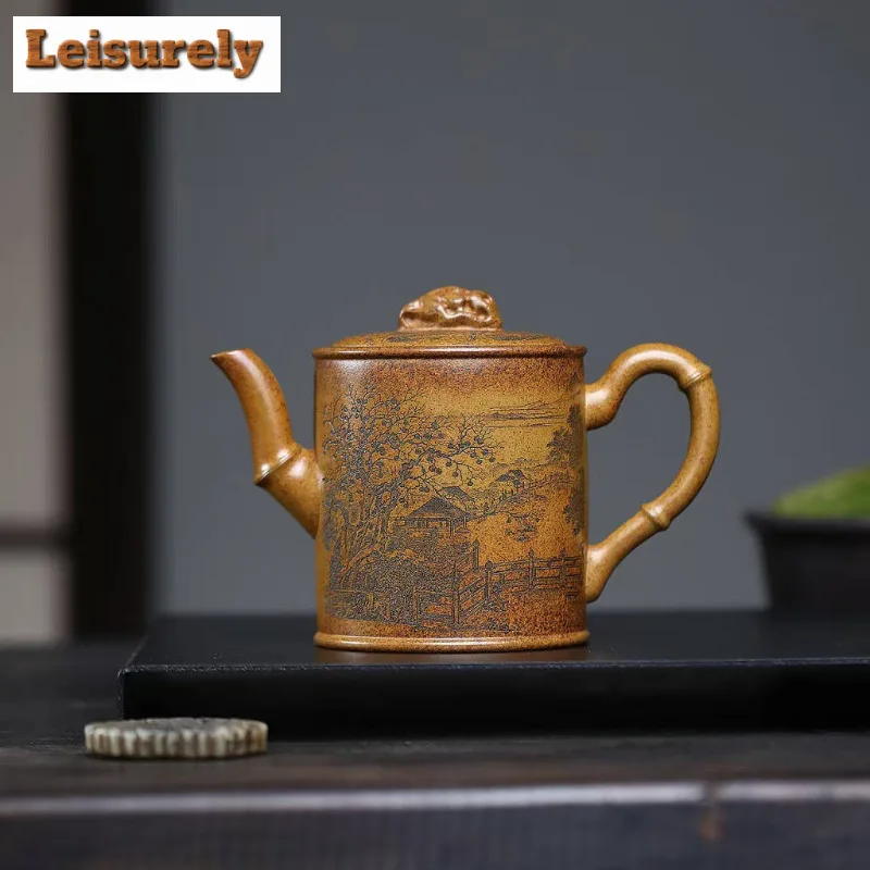 

380ml Yixing Purple Clay Teapots Handmade Bamboo Joint Pot Raw Ore Wood-fired Porcelain Mud Kettle With Strainer Zisha Tea Set