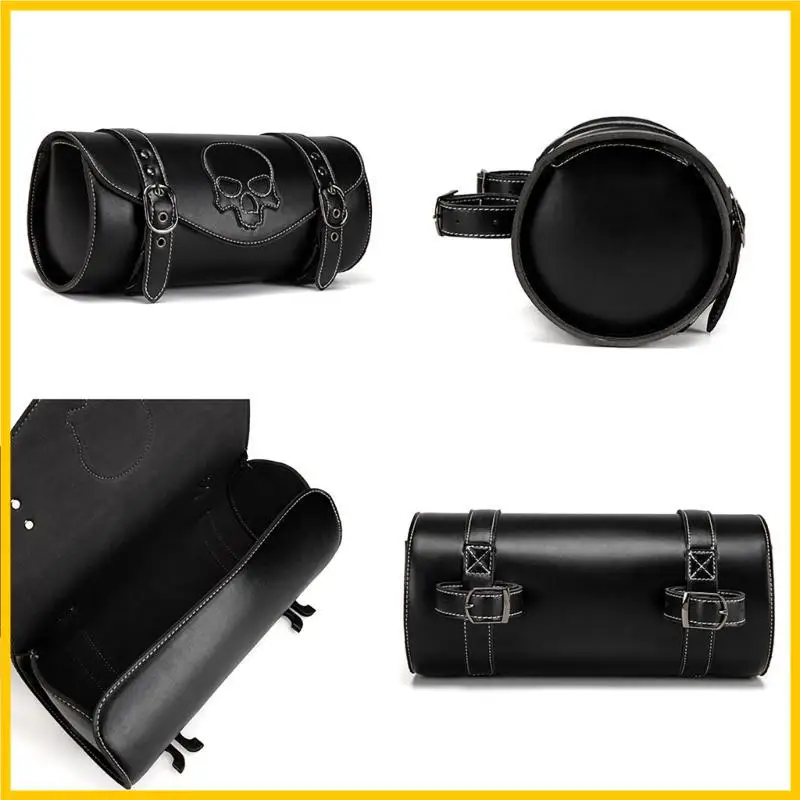

G5AD Motorcycle PU Storage Front Bag Front Fork Handlebar Bag Vintage Tool Saddlebag Skull Pattern Motorbike Tool Bag