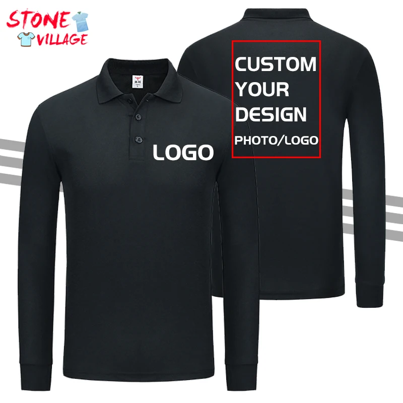 Design Logo Men\'s Polo Shirt Solid Color Long Sleeve Lapel Golf Shirt Casual Fashion Advertising Cultural Shirt Print Text/Brand