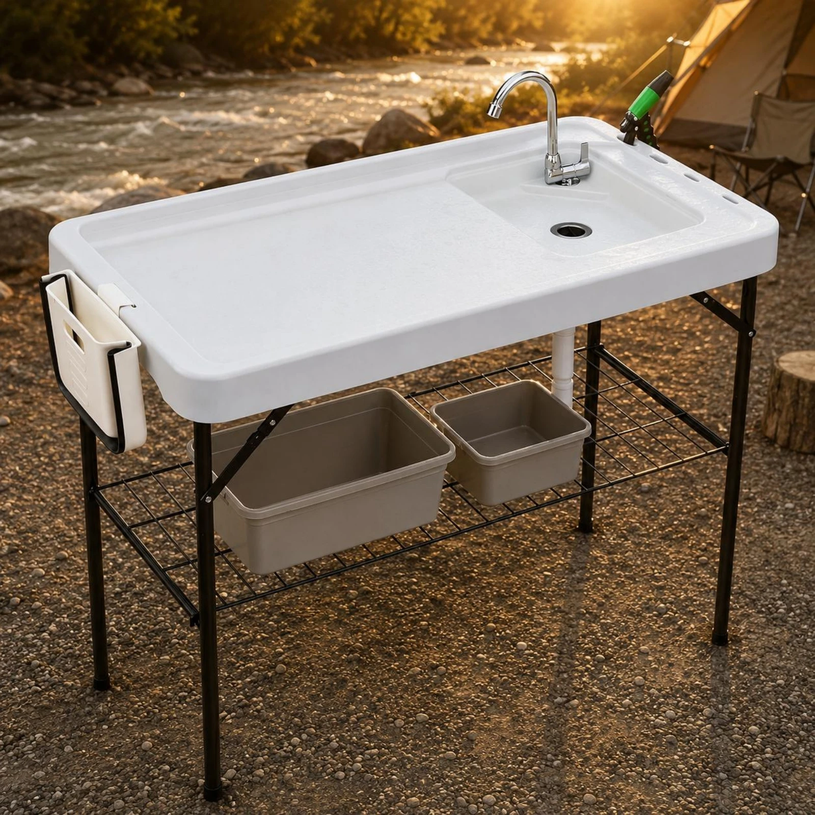 

Folding Seafood Cleaning Table Rotating Faucet Seafood Cleaning Table Outdoor Utility Foldable Drain Hose