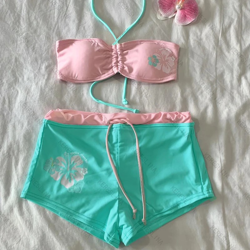 

Summer beach sweet youthful lively cute kawaii style hanging neck bikini sets fashionable trendy comfortable women's bikini sets