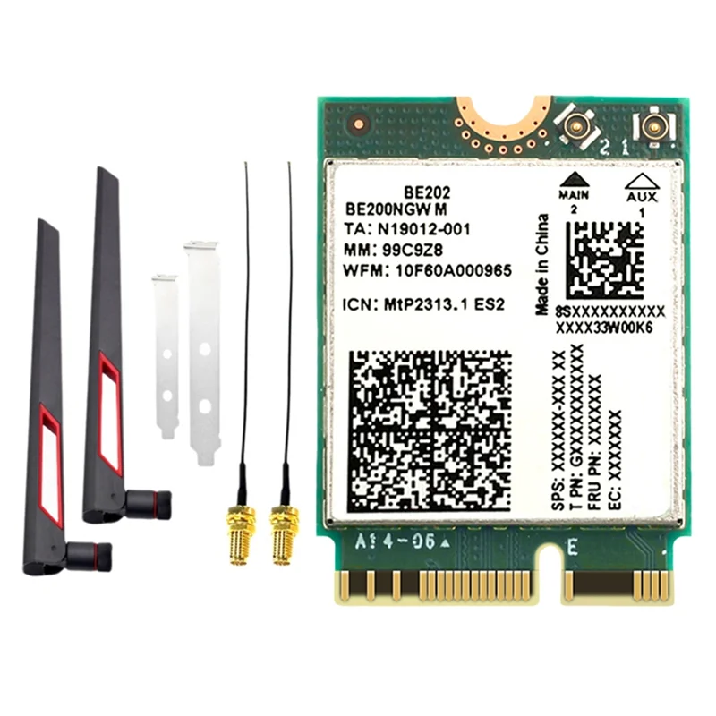 ABJF-BE202 Wifi7 Card +2X10db Antenna 2.4/5/6G Tri-Band 5374M Gigabit Wifi Card Bluetooth 5.4