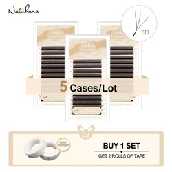 NATUHANA W Shape Premade Volume Fans 3D/4D/5D Brown Eyelash Extensions Natural Soft False Lashes 5 Trays/Lot