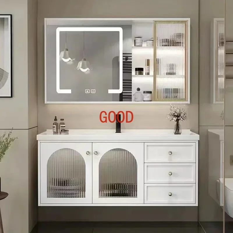 Modern Bathroom Vanity Cabinet with Ceramic Sink White French Storage Unit with Soft-Close Drawers Water-Resistant Wood Base