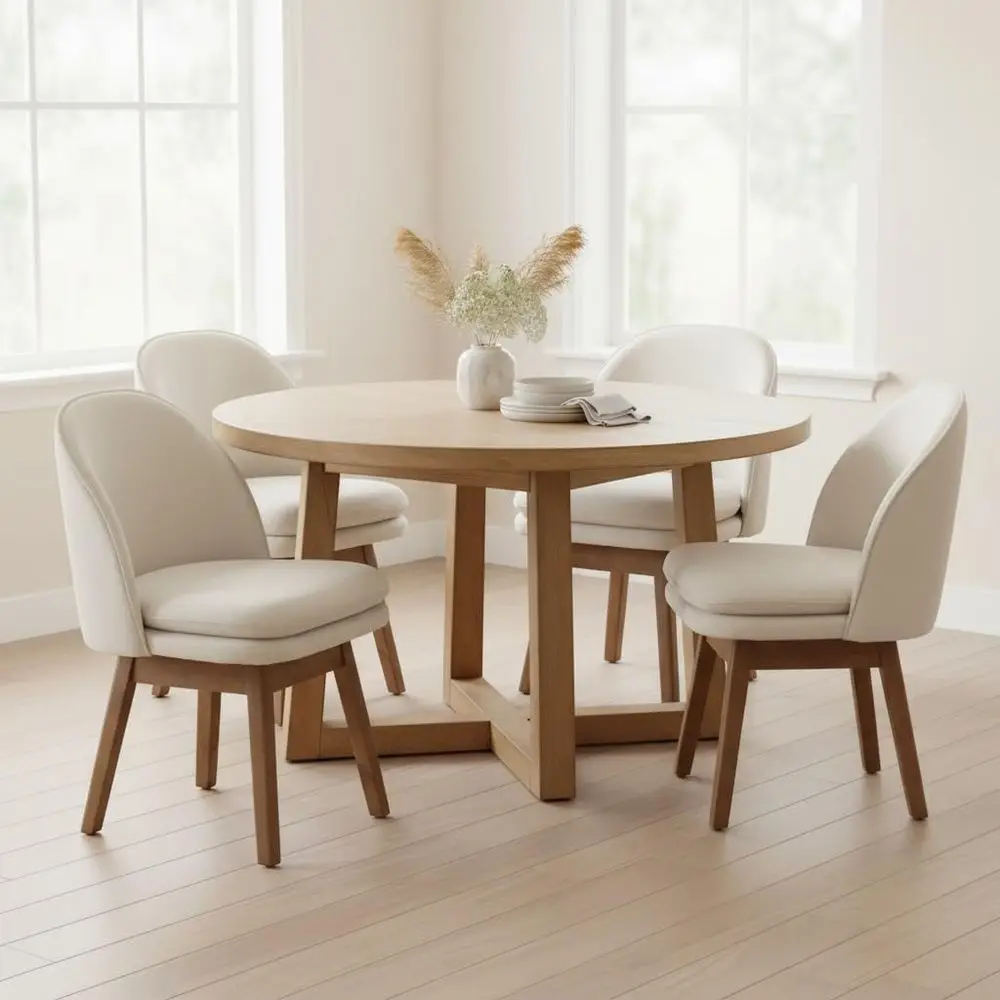 

Swivel Dining Chairs Set of 4, 19 Inch Linen-Upholstered Chairs with Backrests and Wooden Legs, Suitable for Kitchen Dining Tabl