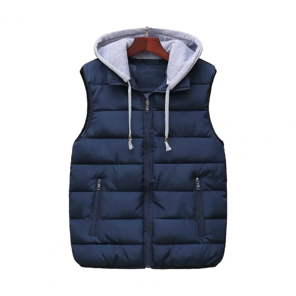 

Winter Down Vest Men Hooded Zipper Waistcoat Men's Hooded Sleeveless Down Vest with Zipper Closure Pockets Warm for Winter