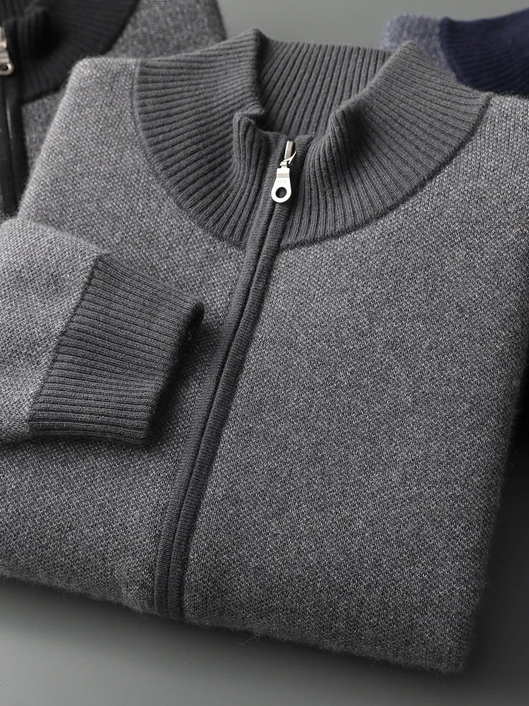 3-color Autumn and Winter New 2025 Men's 100% Cashmere Cardigan Sweater casual knitted lapel Male business Zipper Sweater Coat