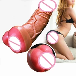 2 In 1 Big Realistic Anal Hollow Dildo Penis Extender Sleeve Thin Vagina Male Masturbator Sex Toys for Gay Men Couples 18 Xxl