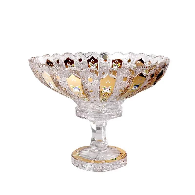 

Crystal glass hand-painted gold fruit plate, living room ornament sugar tank, fruit bucket fruit basin