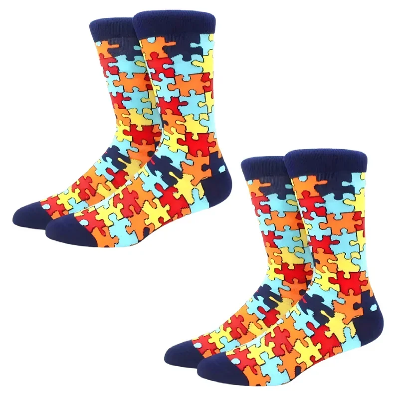 Neutral Unique Puzzle Print Mid Calf Socks Soft Comfortable All Seasons Couple Leisure Socks Fashion Street Style