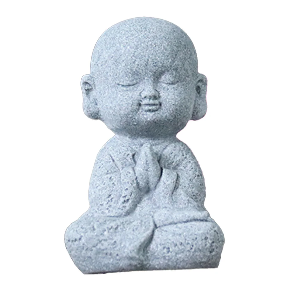 Cute Baby Buddha Mini Monks Miniature Tea Tray Statue Art Sculpture Decor Home Zen Statue Green Sandstone Thailand