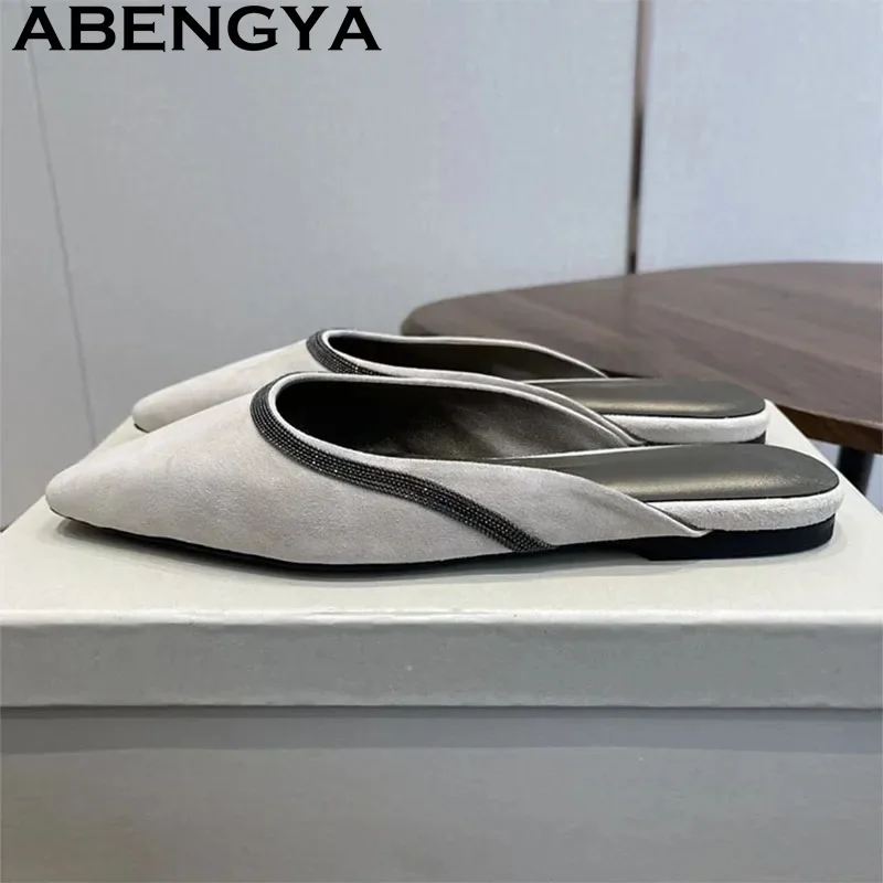 High Quality Suede Leather Pointy Wrap Toe Flat Slippers for Women Summer Classics Slippers 35-41 Size Casual Walk Shoes Mujer view 4
