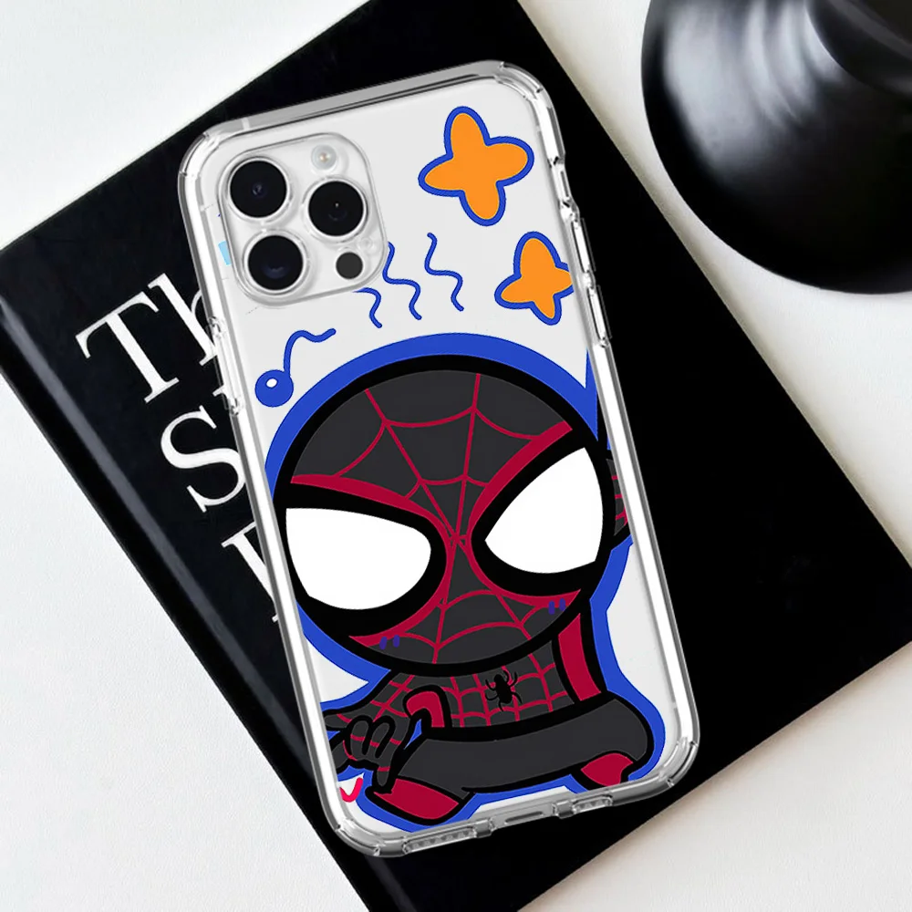 MINISO S-Spider M-Man For iPhone 16 15 13 14 12 11 Pro Plus MAX XS iPhone13 14 Mini Transparent Phone Case