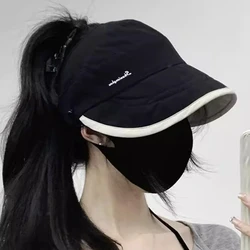 Summer Wide Brim Sun Hat for Women Foldable Adjustable Outdoor Beach Bucket Hat UV Protection Visors Fisherman Ponytail Caps