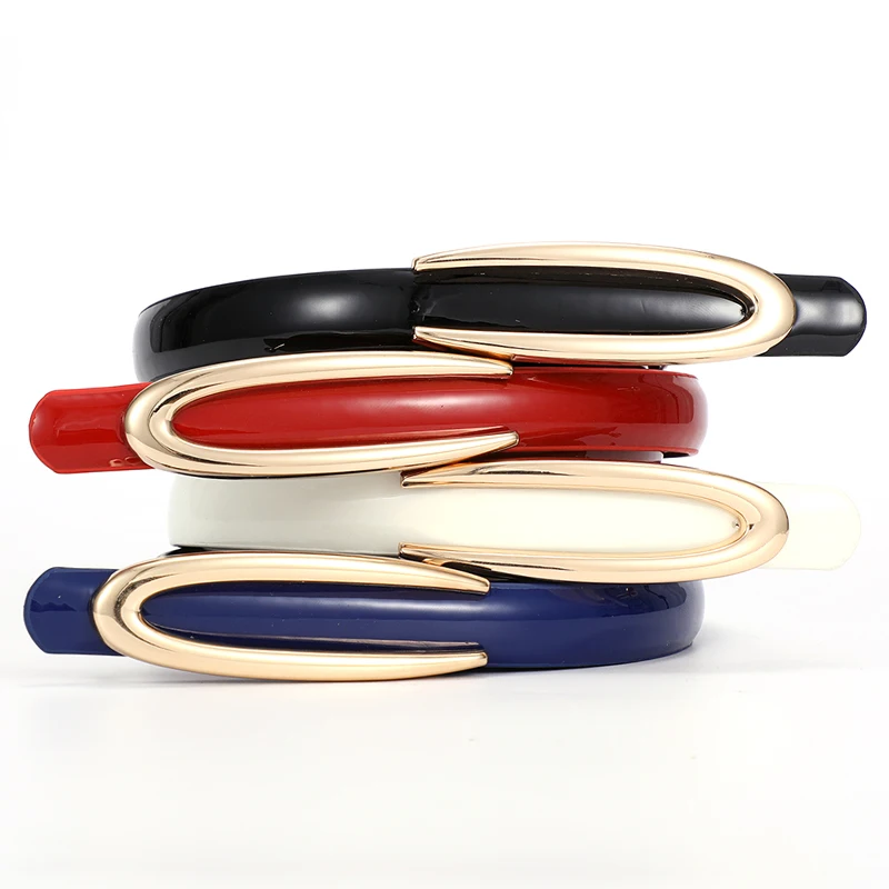 

Модный женский узкий ремень из лакированной кожи, элегантный тонкий пояс с пряжкой из золотого сплава для платьев