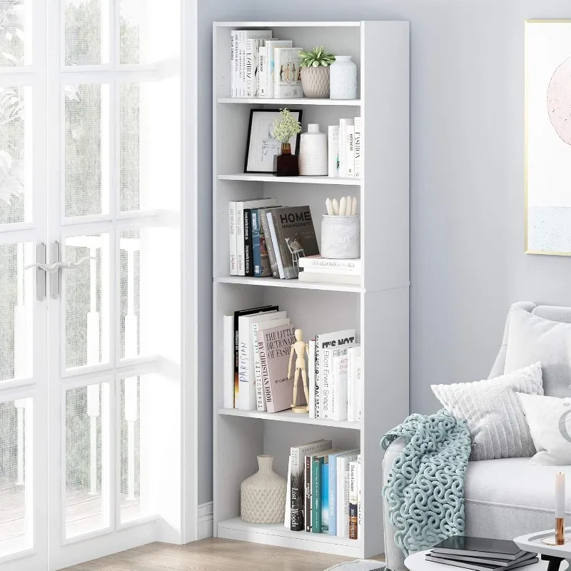 JAYA Simply Home 5-Shelf Bookcase, 5-Tier, White