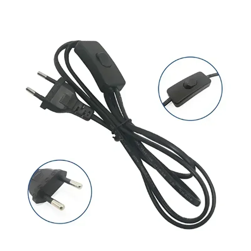 AC 220V EU Plug White Black LED Strip Light Power Extension Cord with 303 On/Off Replacement LED 2Pin Wire Connector Power Cord