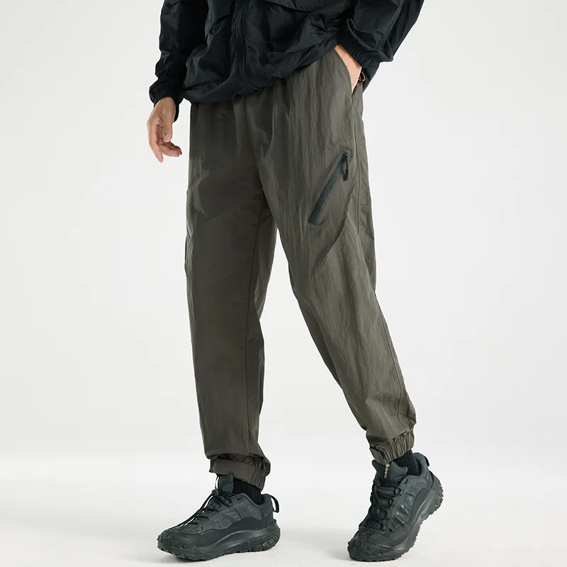 

2025 мужские спортивные штаны прямого кроя для спорта и уличной одежды, свободные длинные брюки большого размера на шнурке, мужские брюки с несколькими карманами