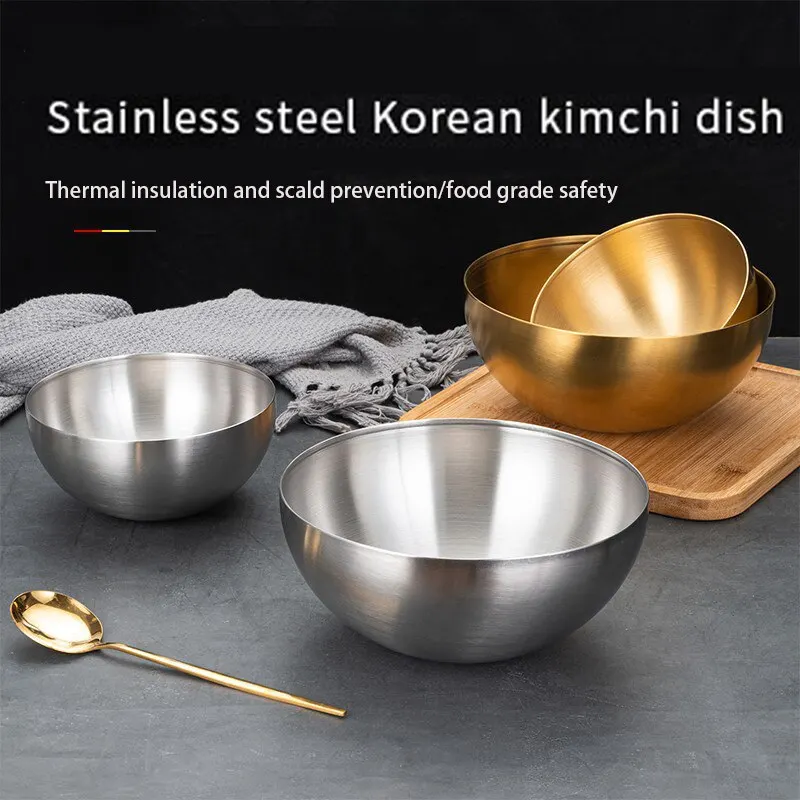 Stainless Steel Gold And Silver Salad Bowl Rice Noodles Lamian Noodles Bowl Kitchen Tableware Food Container