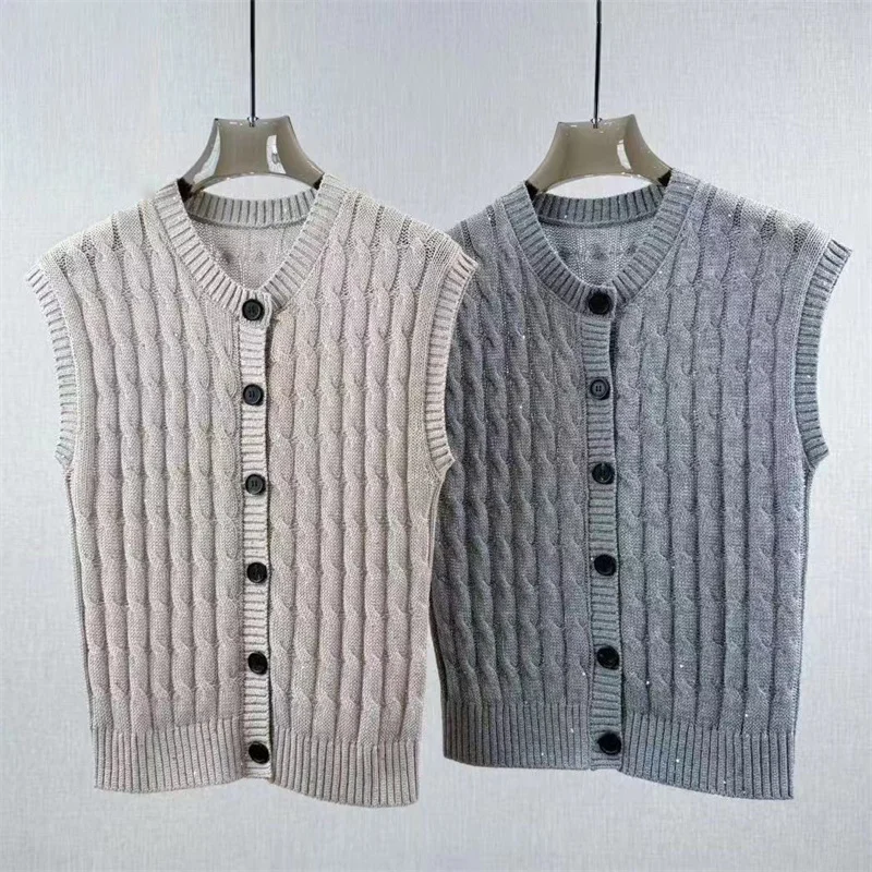 

Cardigan for women New elastic knitted slim fit sleeveless top for autumn 2025 Sequin blended women's sweater y2k women's vest